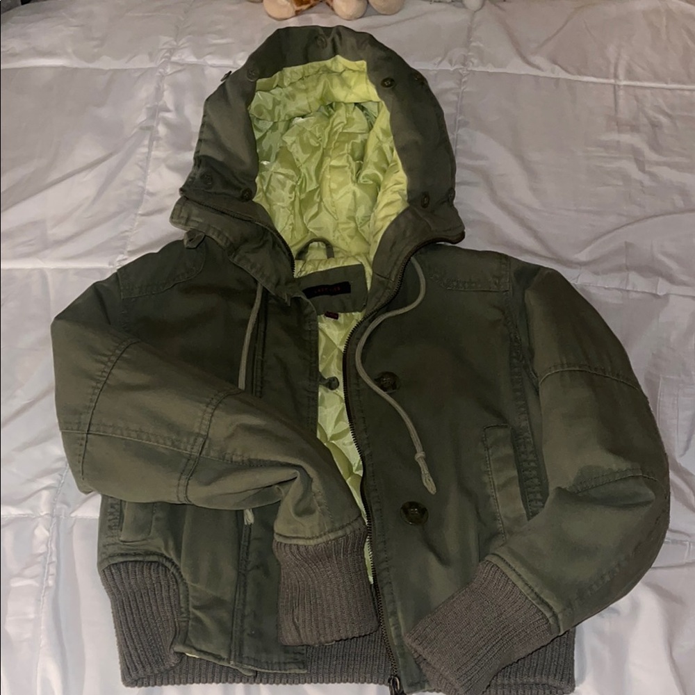 Olive Green Hooded Jacket with Lime Lining